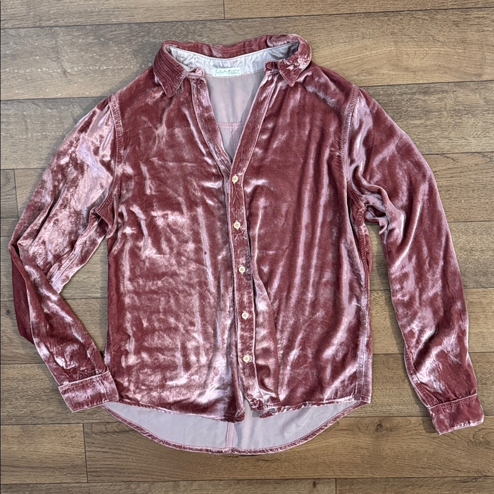 Free People X CP Shades Size Small Velvet Button Up Long Sleeve Top Mauve Pink